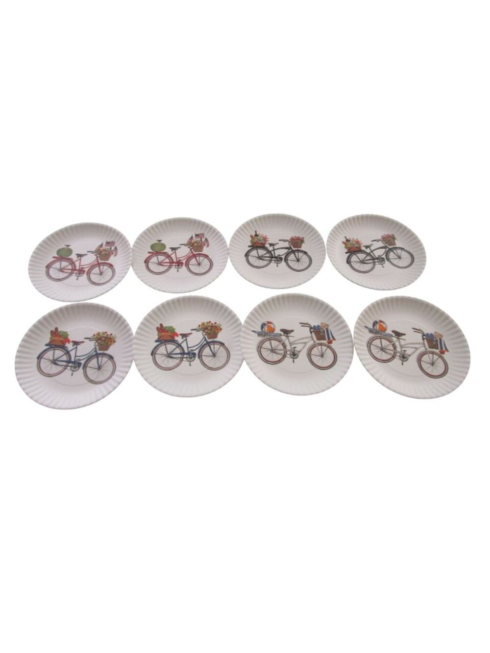 Vintage Bicycle Paper Plate Style Set Of 8 Melamine One Hundred 80 Degrees